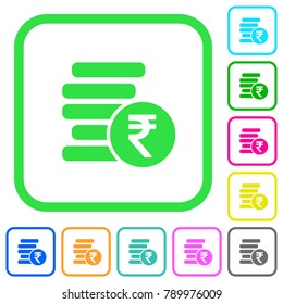 Indian Rupee coins vivid colored flat icons in curved borders on white background
