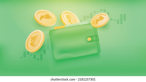 Indian Rupee coins and wallet vector illustration on financial background template 