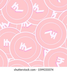 Indian rupee copper coins seamless pattern. Graceful scattered pink INR coins. Success concept. India money pattern. Coin vector illustration.