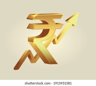 Indian Rupee Currency 3D Gold Vector Growth