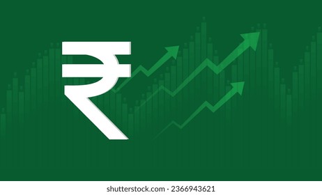 Indian Rupee Currency Growth, Indian Economy Growth increase. Indian Currency Rupee Rising Upward Graph arrow. Indian GDP Growth INR Growth