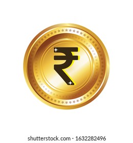 Indian Rupee Currency Sign Gold Coin Vector Icon Design