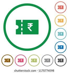 Indian Rupee discount coupon flat color icons in round outlines on white background