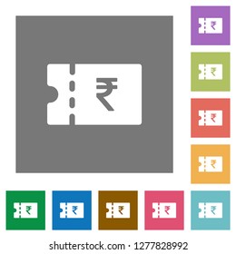 Indian Rupee discount coupon flat icons on simple color square backgrounds