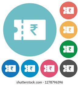 Indian Rupee discount coupon flat white icons on round color backgrounds