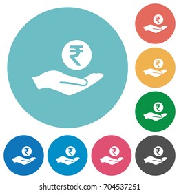 Indian rupee earnings flat white icons on round color backgrounds