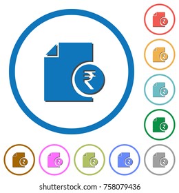 Indian Rupee financial report flat color vector icons with shadows in round outlines on white background