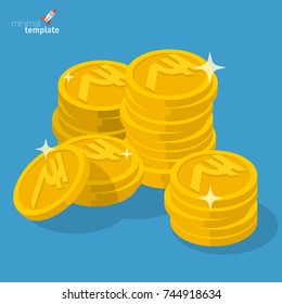 Indian rupee gold coin stack flat design financial, banking, payment and savings vector thin line money icon template.