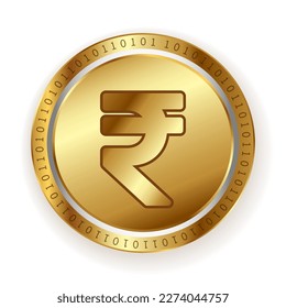 Indian rupee golden coin vector illustration. Can be used as icon, badge, emblem, sticker and banner template