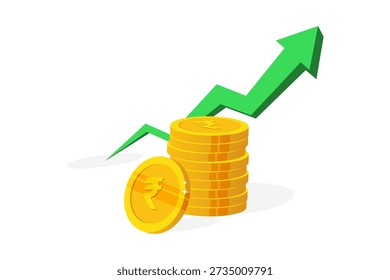 Indian Rupee Growth Concept with Coin Stack and Upward Financial Graph Vector Illustration