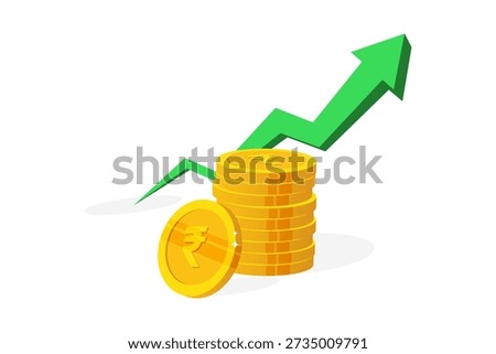 Indian Rupee Growth Concept with Coin Stack and Upward Financial Graph Vector Illustration
