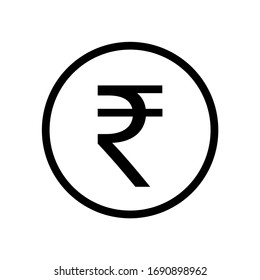 Indian Rupee icon coin monochrome black and white icon. Current currency symbol.