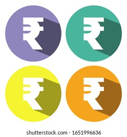 Indian rupee icon with long shadow isolated. Illustration of rupee vector icon. Indian money. Financial currency colours symbol