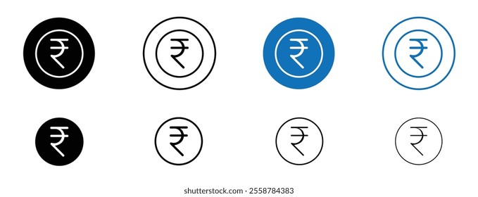 Indian rupee icon set in black and blue colors