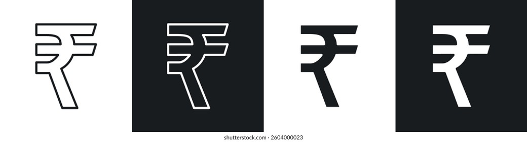 Indian rupee icon symbol collection on white background.
