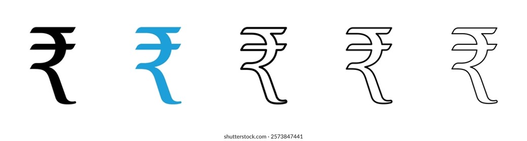 Indian rupee icons in filled and 3 stroke weights