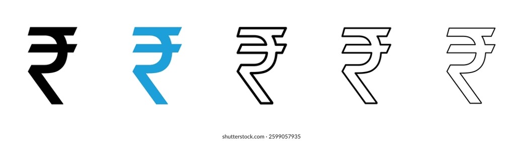 Indian rupee icons vector illustrations in black and blue colors for web and ui designs