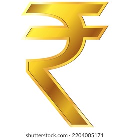 Indian Rupee INR currency golden sign in front view isolated on white background. Currency by the Central Bank of India. Vector clipart, design element.