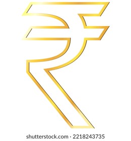 Indian Rupee INR currency golden sign outline in front view isolated on white background. Currency by the Central Bank of India. Vector clipart, design element.