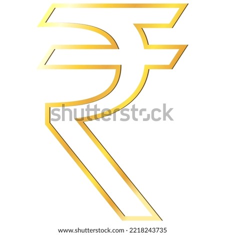 Indian Rupee INR currency golden sign outline in front view isolated on white background. Currency by the Central Bank of India. Vector clipart, design element.