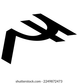 Indian Rupee INR currency sign isometric isolated on white background. Currency by the Central Bank of India. Vector clipart, design element.