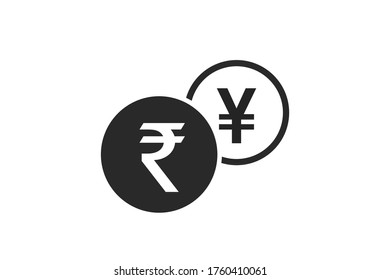 indian rupee to japanese yen currency exchange icon. money exchange and banking transfer symbol