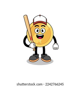 indian rupee mascot cartoon as a baseball player , character design