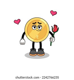 indian rupee mascot falling in love , character design