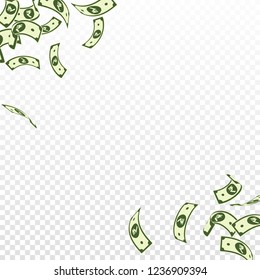 Indian rupee notes falling. Floating INR bills on transparent background. India money. Captivating vector illustration. Lovely jackpot, wealth or success concept.