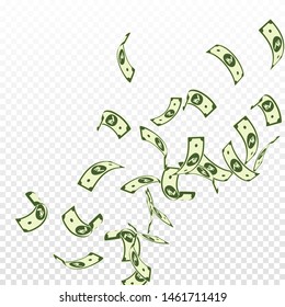 Indian rupee notes falling. Floating INR bills on transparent background. India money. Captivating vector illustration. Astonishing jackpot, wealth or success concept.