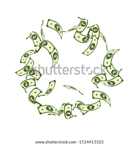 Indian rupee notes falling. Floating INR bills on white background. India money. Captivating vector illustration. Emotional jackpot, wealth or success concept.