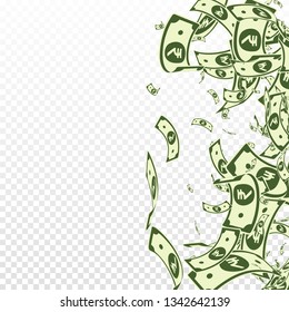 Indian rupee notes falling. Messy INR bills on transparent background. India money. Captivating vector illustration. Unique jackpot, wealth or success concept.