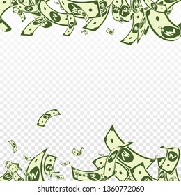 Indian rupee notes falling. Messy INR bills on transparent background. India money. Brilliant vector illustration. Captivating jackpot, wealth or success concept.