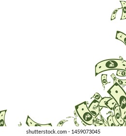Indian rupee notes falling. Messy INR bills on white background. India money. Breathtaking vector illustration. Pretty jackpot, wealth or success concept.