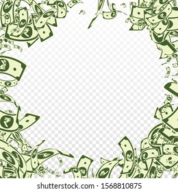 Indian rupee notes falling. Messy INR bills on transparent background. India money. Brilliant vector illustration. Nice jackpot, wealth or success concept.