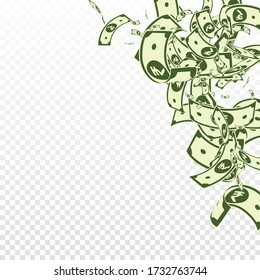 Indian rupee notes falling. Messy INR bills on transparent background. India money. Classic vector illustration. Beauteous jackpot, wealth or success concept.