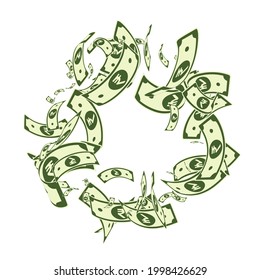 Indian rupee notes falling. Messy INR bills on white background. India money. Captivating vector illustration. Excellent jackpot, wealth or success concept.