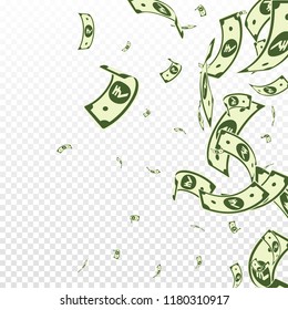 Indian rupee notes falling. Random INR bills on transparent background. India money. Captivating vector illustration. Cute jackpot, wealth or success concept.