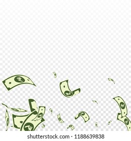 Indian rupee notes falling. Random INR bills on transparent background. India money. Captivating vector illustration. Pleasing jackpot, wealth or success concept.