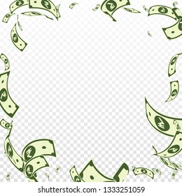 Indian rupee notes falling. Random INR bills on transparent background. India money. Brilliant vector illustration. Original jackpot, wealth or success concept.