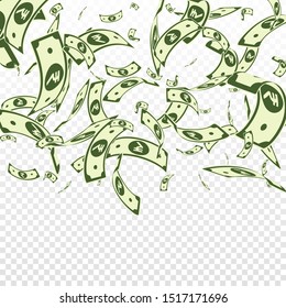 Indian rupee notes falling. Random INR bills on transparent background. India money. Charming vector illustration. Terrific jackpot, wealth or success concept.