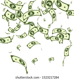 Indian rupee notes falling. Random INR bills on white background. India money. Charming vector illustration. Rare jackpot, wealth or success concept.