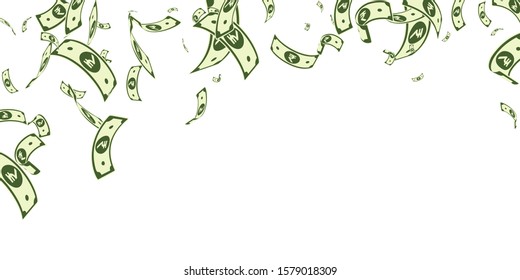 Indian rupee notes falling. Random INR bills on white background. India money. Classic vector illustration. Graceful jackpot, wealth or success concept.