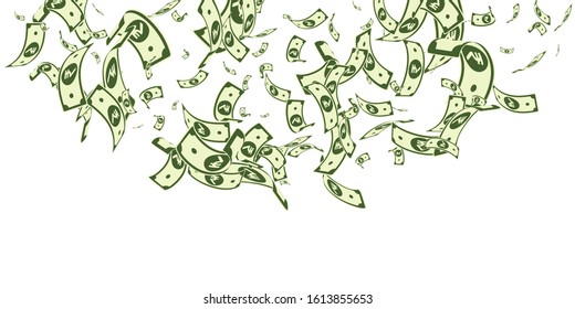 Indian rupee notes falling. Random INR bills on white background. India money. Classy vector illustration. Eminent jackpot, wealth or success concept.