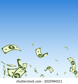 Indian rupee notes falling. Random INR bills on blue sky background. India money. Captivating vector illustration. Pleasant jackpot, wealth or success concept.
