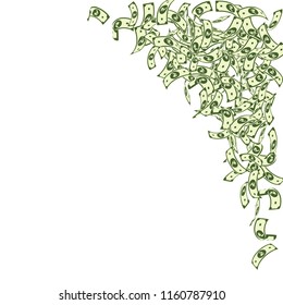 Indian rupee notes falling. Small INR bills on white background. India money. Classic vector illustration. Captivating jackpot, wealth or success concept.