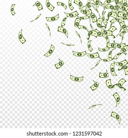 Indian rupee notes falling. Small INR bills on transparent background. India money. Charming vector illustration. Magnificent jackpot, wealth or success concept.