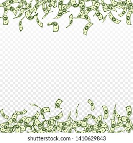 Indian rupee notes falling. Small INR bills on transparent background. India money. Brilliant vector illustration. Classy jackpot, wealth or success concept.