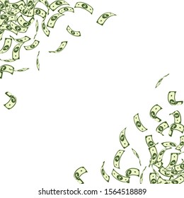 Indian rupee notes falling. Small INR bills on white background. India money. Captivating vector illustration. Mind-blowing jackpot, wealth or success concept.