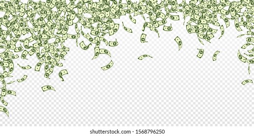 Indian rupee notes falling. Small INR bills on transparent background. India money. Classic vector illustration. Great jackpot, wealth or success concept.